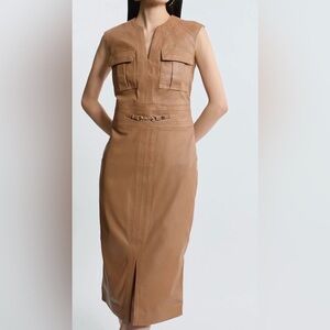 NWT KAREN MILLEN Leather Snaffle Trim Pocket Dress Size: 2